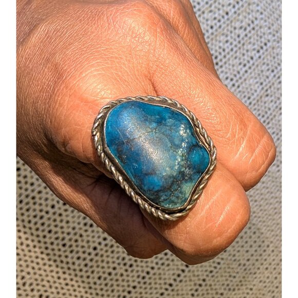 Sterling Silver Turquoise Navajo Ring Native American size 7 Handmade 11.9grams - Picture 1 of 10